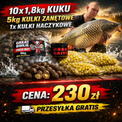 10x1,8kg KUKU + 5kg kulek zanętowych + 1x kulki haczykowe - PRZESYŁKA GRATIS